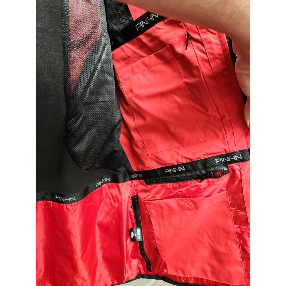PinFin Black Windbreaker High Tech Jacket Mens Medium Red - Picture 3 of 8